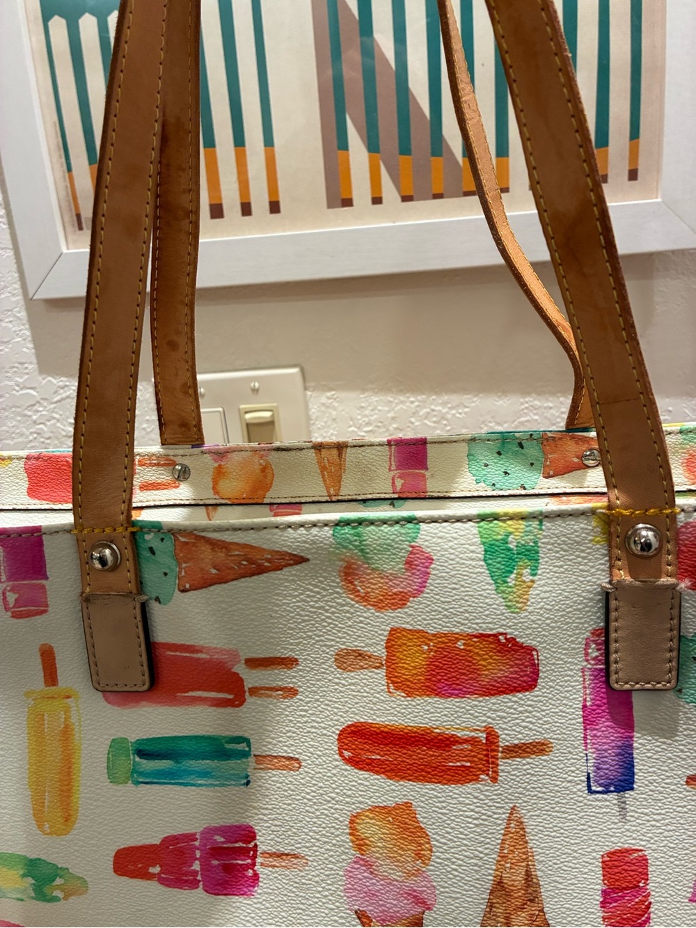 kate spade Multicolor Ice Cream & Popsicle Print Tote with Tan Handles - Picture 7 of 8
